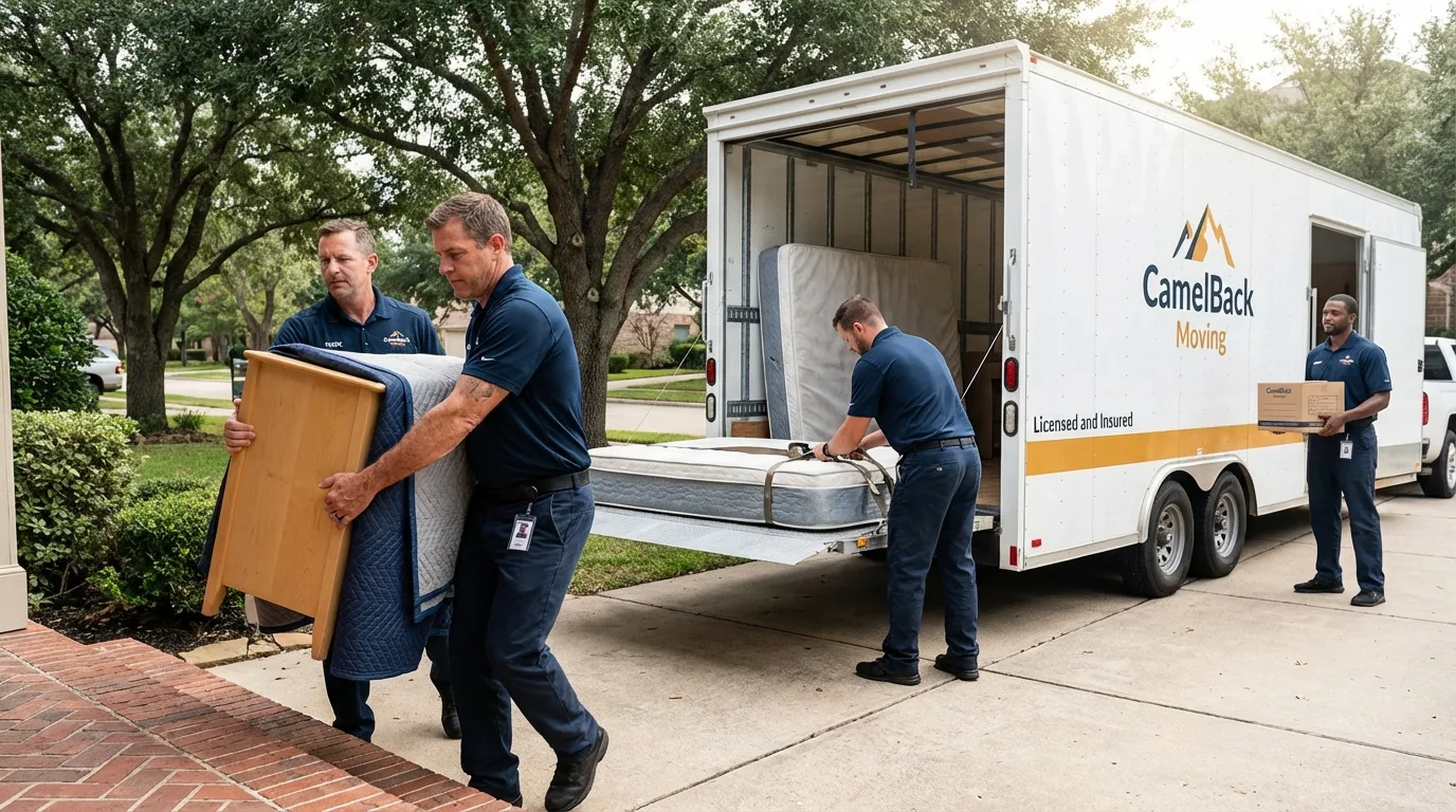 Crew loading residential truck for cross-state move from Hudson, IL