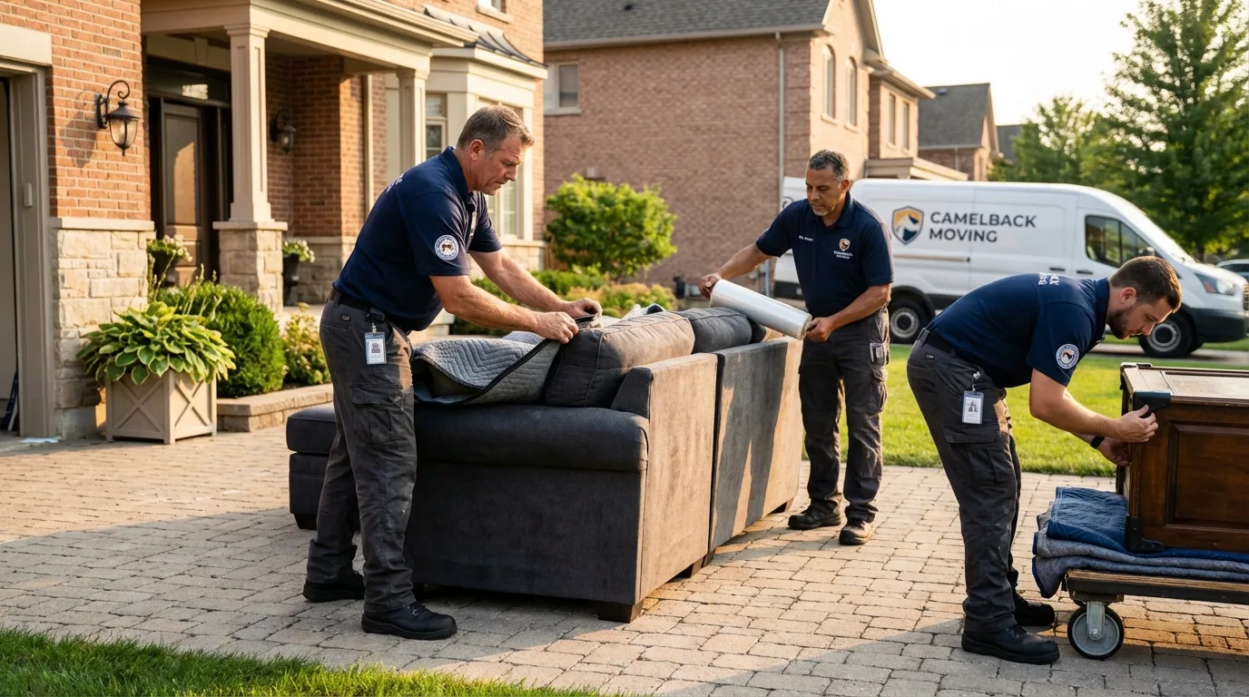 Large estate moving crew wrapping furniture in Hudson, IL